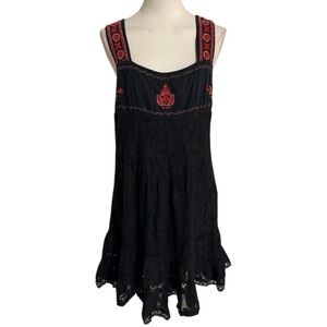 FREE PEOPLE Embroidered Black Sleeveless Dress Lace‎ Flower Summer Sun Size S XS
